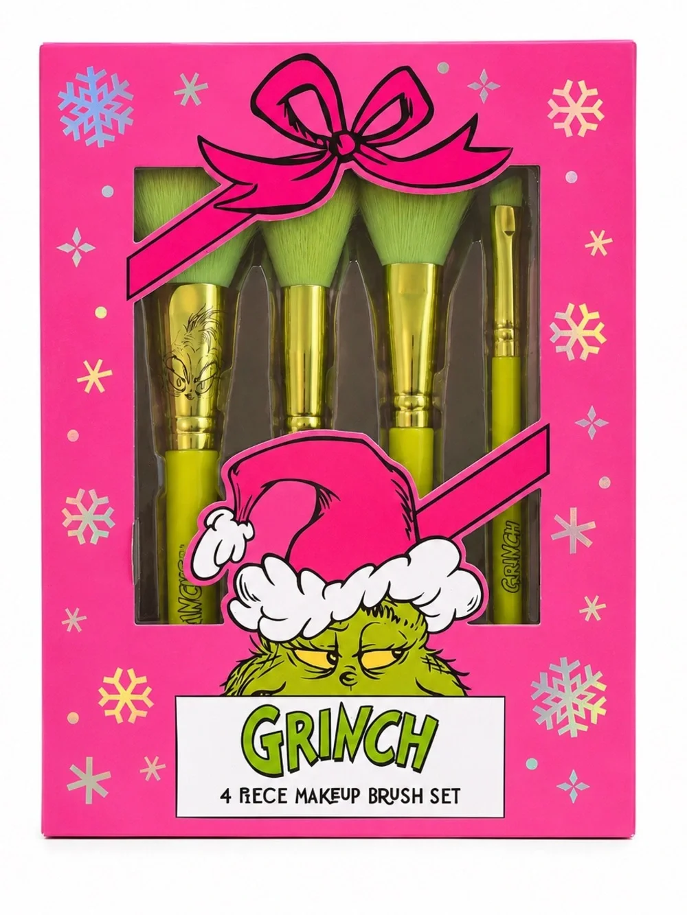 The Grinch 4 Piece Makeup Brush Set Pink Gift Box New Holiday Collectible NIB